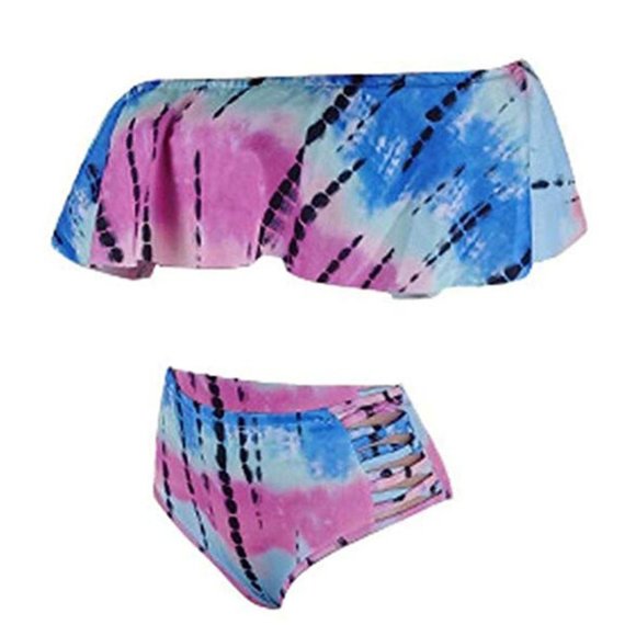 ✨Tie Dye High Waisted Off Shoulder Bikini NEW - Picture 2 of 3